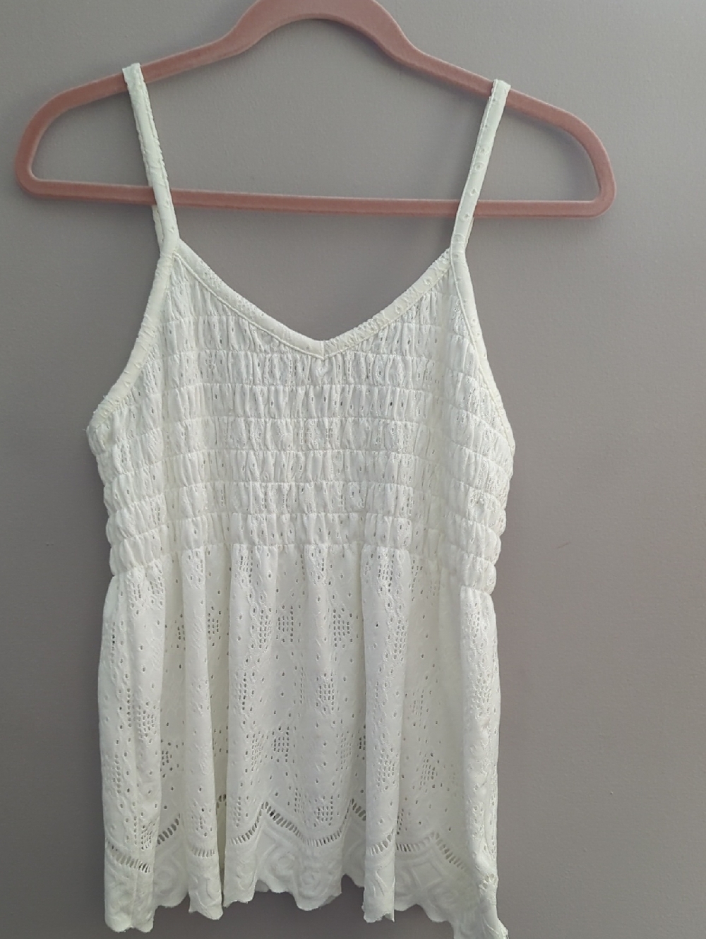 URBAN Romantics Light Cream Color Eyelet Smocked Cami